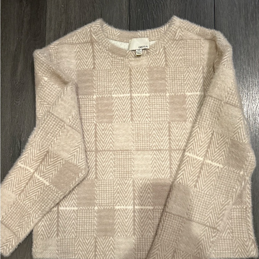 Greylin Cream Plaid Women's Sweater, XS EUC